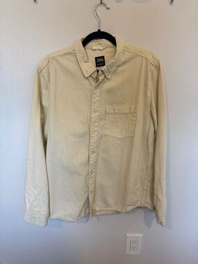 Zara Men's Light Cream Button-Down Shirt